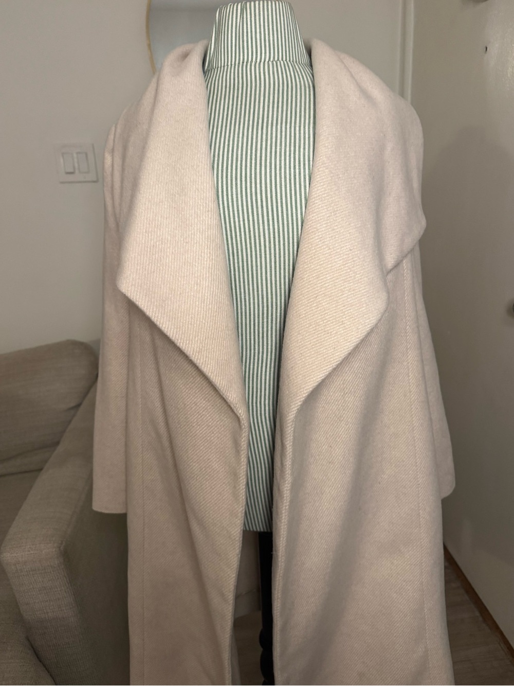 Mango Suit Wool Blend Wrap Coat XS Cream Beige Waterfall